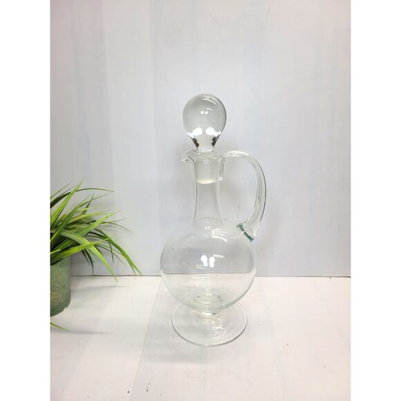Retro Wine Clear Glass Decanter, Curved Handle, Bubble Stopper MCM - Picture 1 of 6